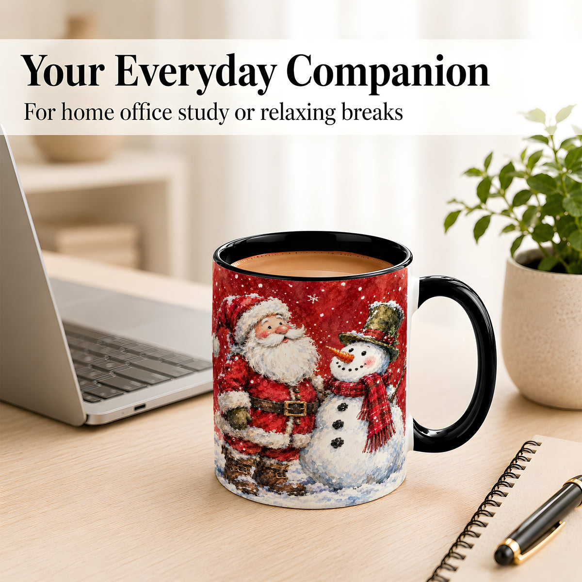 #pl[11oz|Black] Santa Snowman Coffee Mug, Classic Christmas Duo Mug, Ceramic Cup