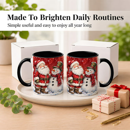 #pl[11oz|Black] Santa Snowman Coffee Mug, Classic Christmas Duo Mug, Ceramic Cup