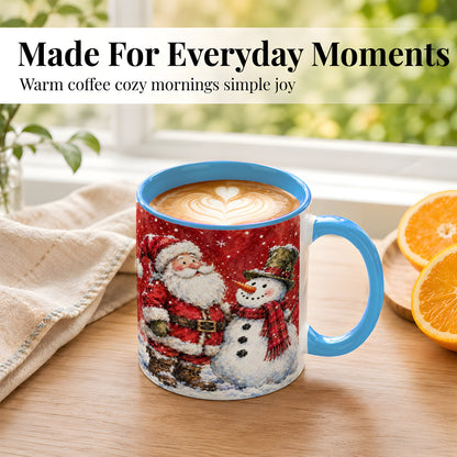 #pl[11oz|Blue] Santa Snowman Coffee Mug, Classic Christmas Duo Mug, Ceramic Cup