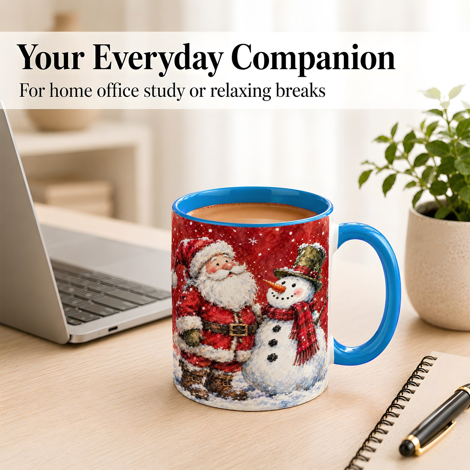 #pl[11oz|Blue] Santa Snowman Coffee Mug, Classic Christmas Duo Mug, Ceramic Cup