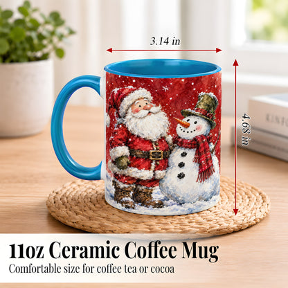 #pl[11oz|Blue] Santa Snowman Coffee Mug, Classic Christmas Duo Mug, Ceramic Cup
