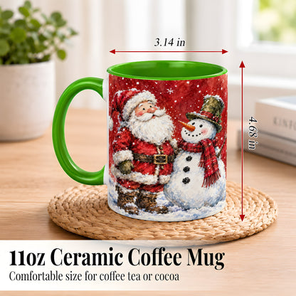 #pl[11oz|Green] Santa Snowman Coffee Mug, Classic Christmas Duo Mug, Ceramic Cup