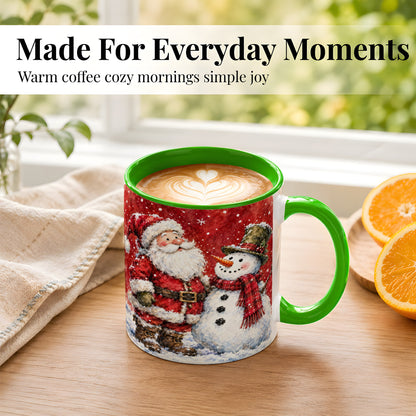 #pl[11oz|Green] Santa Snowman Coffee Mug, Classic Christmas Duo Mug, Ceramic Cup