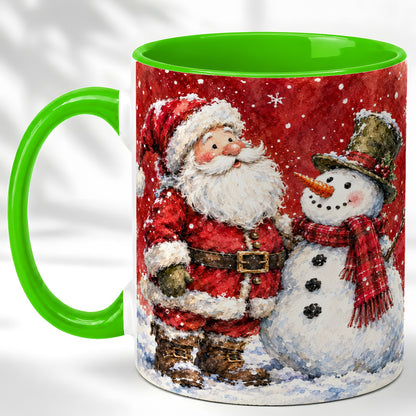 #pl[11oz|Green] Santa Snowman Coffee Mug, Classic Christmas Duo Mug, Ceramic Cup