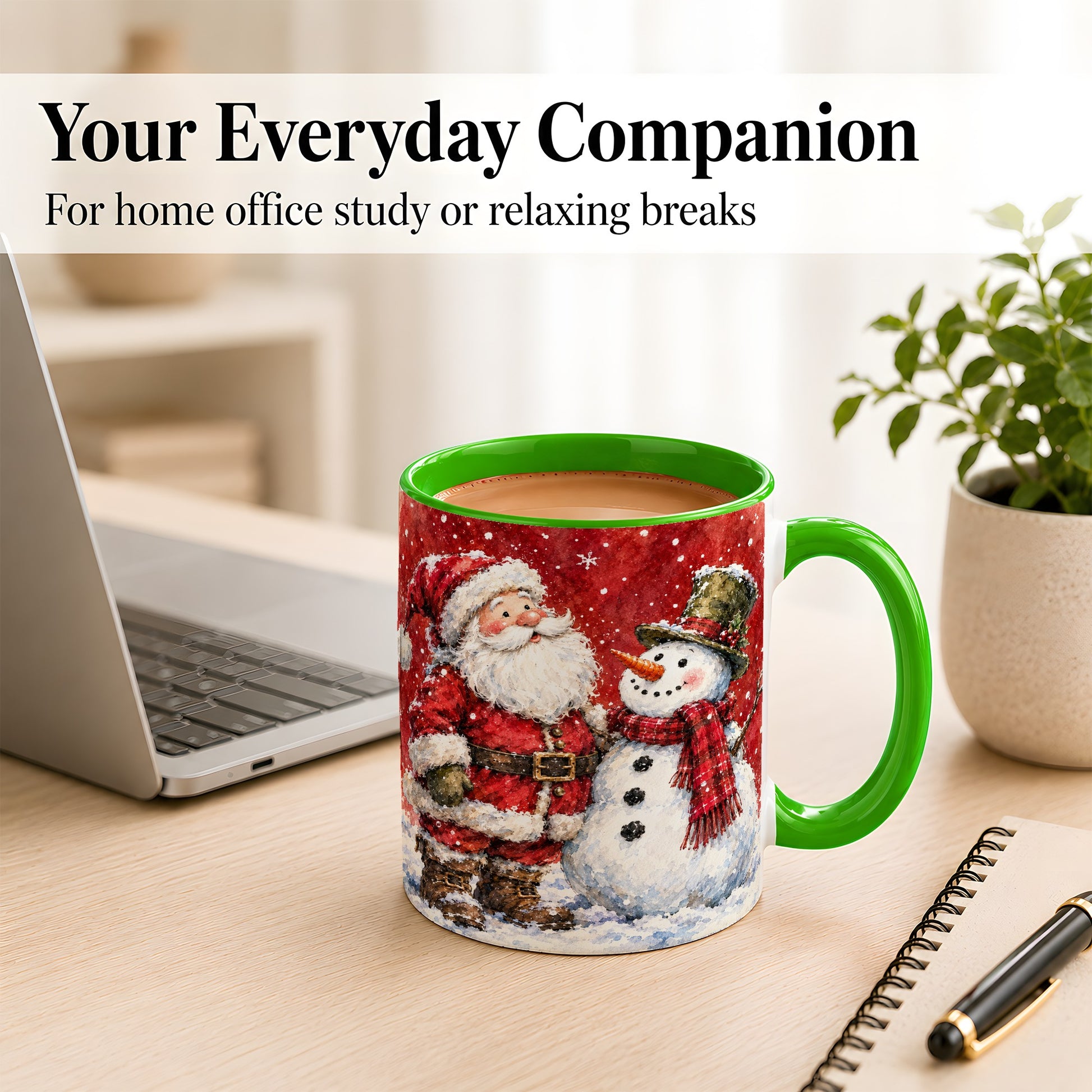 #pl[11oz|Green] Santa Snowman Coffee Mug, Classic Christmas Duo Mug, Ceramic Cup