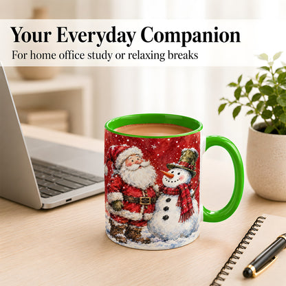 #pl[11oz|Green] Santa Snowman Coffee Mug, Classic Christmas Duo Mug, Ceramic Cup