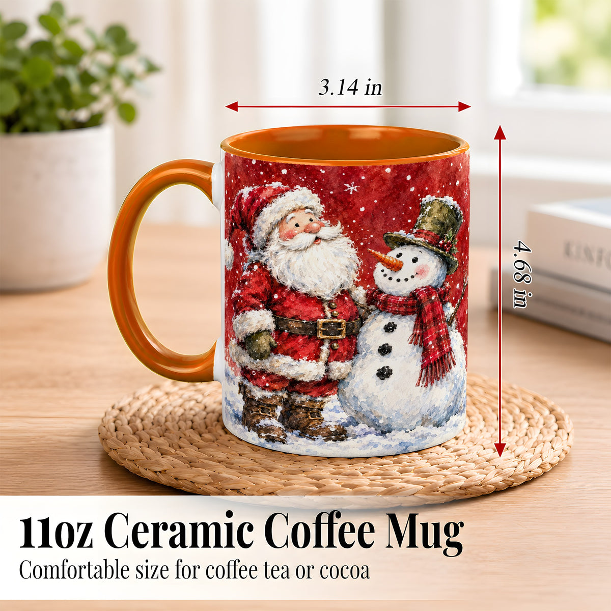 #pl[11oz|Orange] Santa Snowman Coffee Mug, Classic Christmas Duo Mug, Ceramic Cup