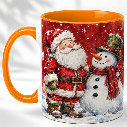 #pl[11oz|Orange] Santa Snowman Coffee Mug, Classic Christmas Duo Mug, Ceramic Cup