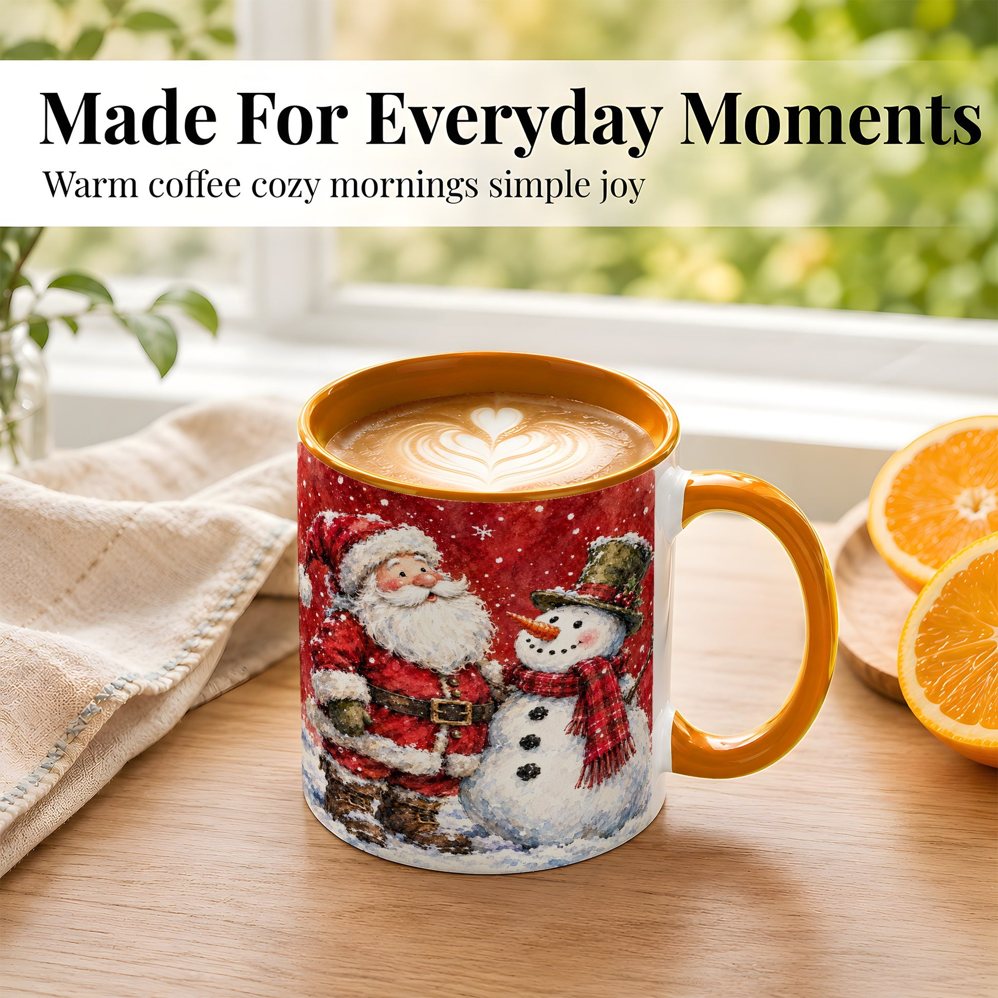#pl[11oz|Orange] Santa Snowman Coffee Mug, Classic Christmas Duo Mug, Ceramic Cup