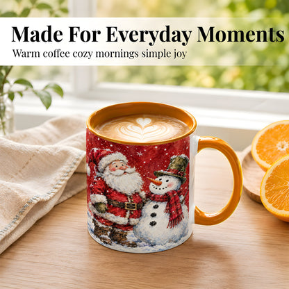 #pl[11oz|Orange] Santa Snowman Coffee Mug, Classic Christmas Duo Mug, Ceramic Cup