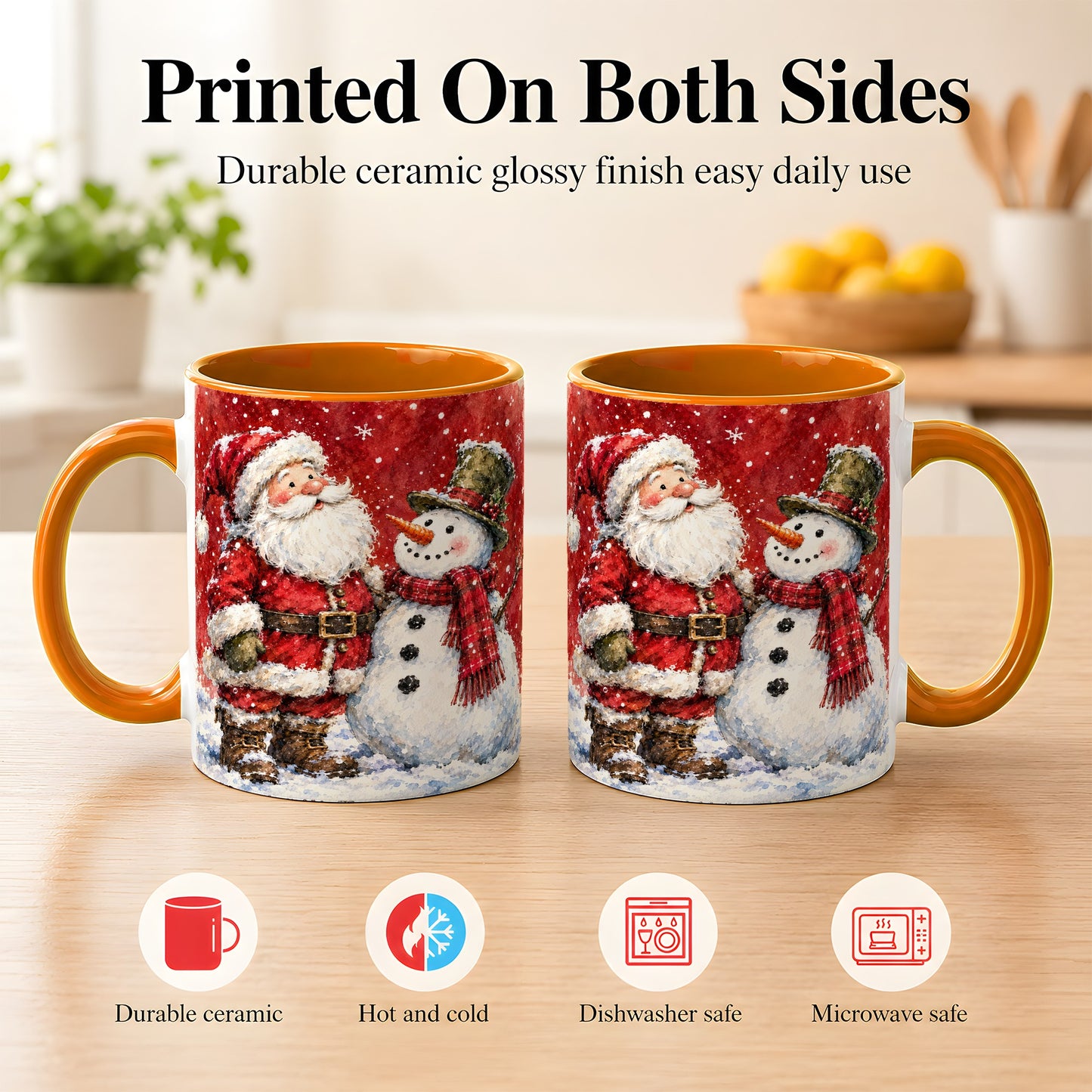 #pl[11oz|Orange] Santa Snowman Coffee Mug, Classic Christmas Duo Mug, Ceramic Cup