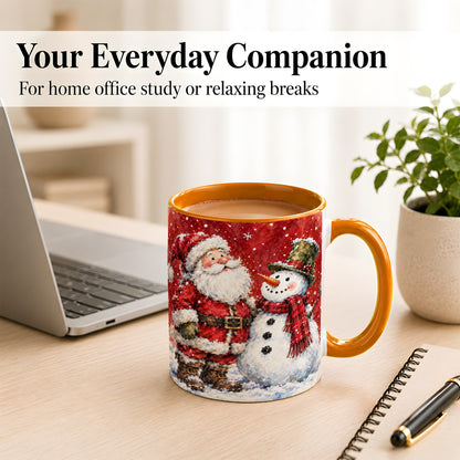 #pl[11oz|Orange] Santa Snowman Coffee Mug, Classic Christmas Duo Mug, Ceramic Cup