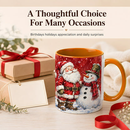 #pl[11oz|Orange] Santa Snowman Coffee Mug, Classic Christmas Duo Mug, Ceramic Cup
