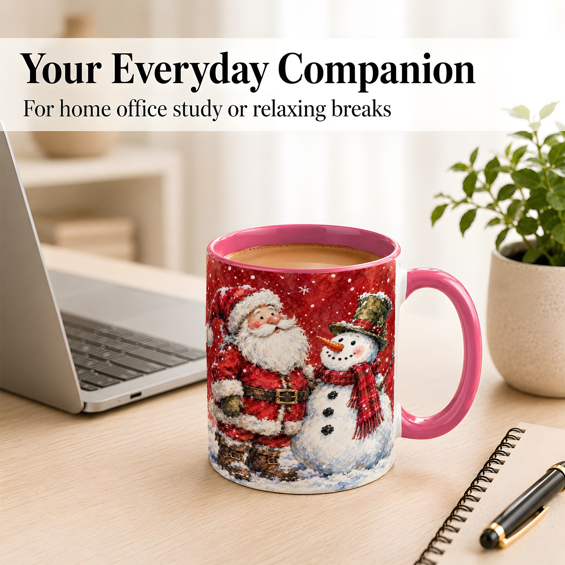 #pl[11oz|Pink] Santa Snowman Coffee Mug, Classic Christmas Duo Mug, Ceramic Cup