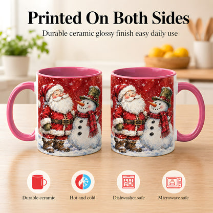 #pl[11oz|Pink] Santa Snowman Coffee Mug, Classic Christmas Duo Mug, Ceramic Cup