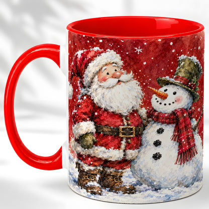 Santa Snowman Coffee Mug, Classic Christmas Duo Mug, Ceramic Cup
