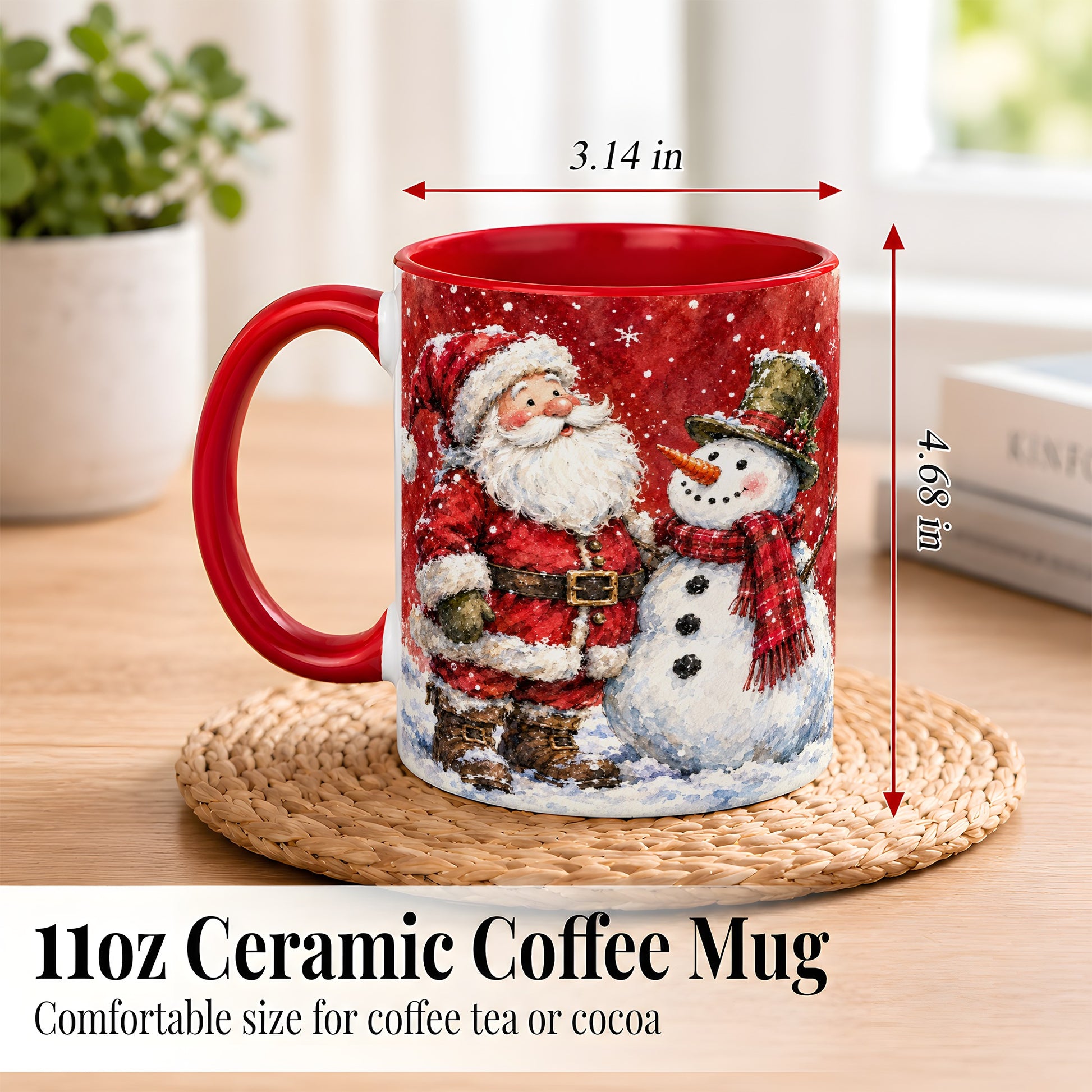 #pl[11oz|Red] Santa Snowman Coffee Mug, Classic Christmas Duo Mug, Ceramic Cup