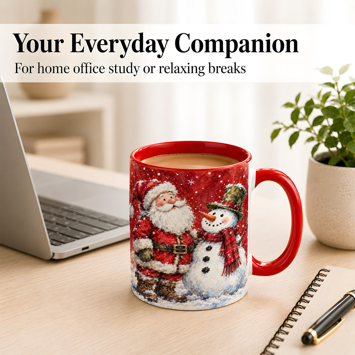 #pl[11oz|Red] Santa Snowman Coffee Mug, Classic Christmas Duo Mug, Ceramic Cup