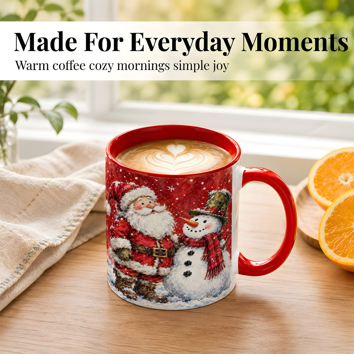 #pl[11oz|Red] Santa Snowman Coffee Mug, Classic Christmas Duo Mug, Ceramic Cup