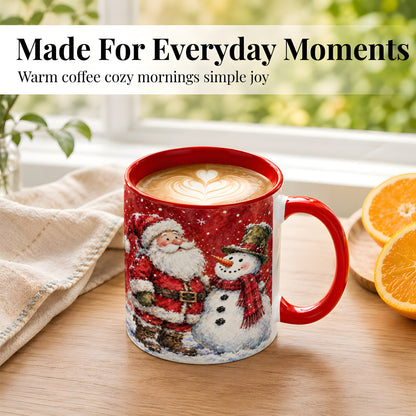#pl[11oz|Red] Santa Snowman Coffee Mug, Classic Christmas Duo Mug, Ceramic Cup