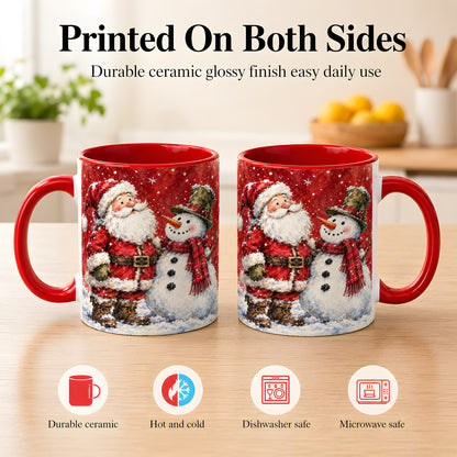 #pl[11oz|Red] Santa Snowman Coffee Mug, Classic Christmas Duo Mug, Ceramic Cup