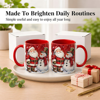 #pl[11oz|Red] Santa Snowman Coffee Mug, Classic Christmas Duo Mug, Ceramic Cup