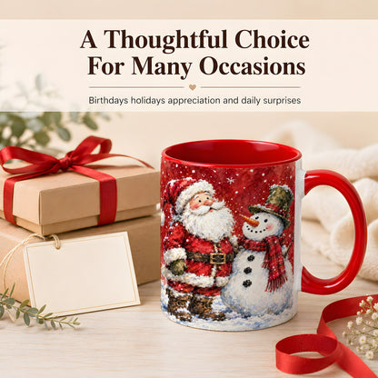 #pl[11oz|Red] Santa Snowman Coffee Mug, Classic Christmas Duo Mug, Ceramic Cup