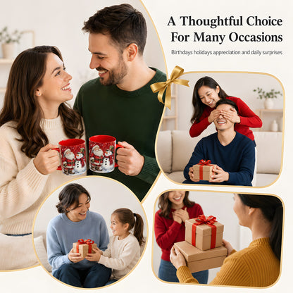 #pl[11oz|Red] Santa Snowman Coffee Mug, Classic Christmas Duo Mug, Ceramic Cup