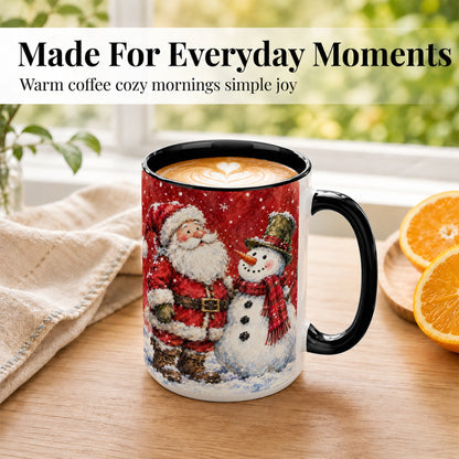 #pl[15oz|Black] Santa Snowman Coffee Mug, Classic Christmas Duo Mug, Ceramic Cup