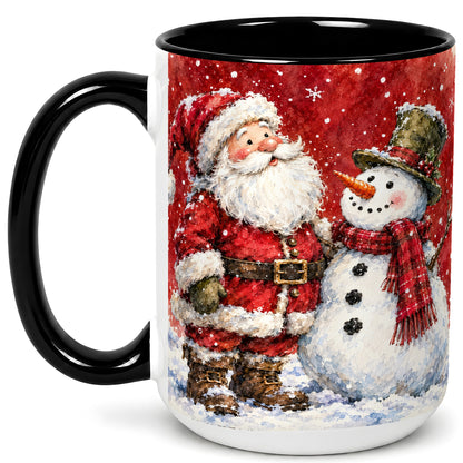 #pl[15oz|Black] Santa Snowman Coffee Mug, Classic Christmas Duo Mug, Ceramic Cup