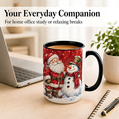 #pl[15oz|Black] Santa Snowman Coffee Mug, Classic Christmas Duo Mug, Ceramic Cup