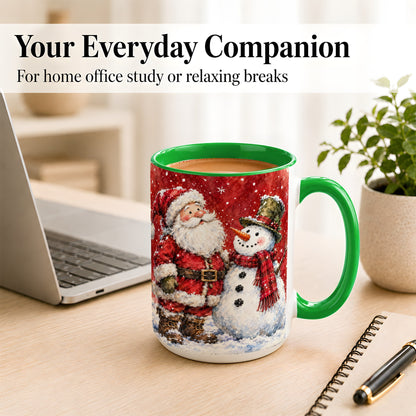 #pl[15oz|Green] Santa Snowman Coffee Mug, Classic Christmas Duo Mug, Ceramic Cup