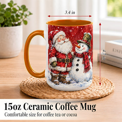 #pl[15oz|Orange] Santa Snowman Coffee Mug, Classic Christmas Duo Mug, Ceramic Cup