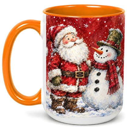 #pl[15oz|Orange] Santa Snowman Coffee Mug, Classic Christmas Duo Mug, Ceramic Cup
