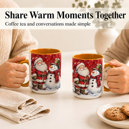 #pl[15oz|Orange] Santa Snowman Coffee Mug, Classic Christmas Duo Mug, Ceramic Cup