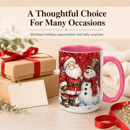 #pl[15oz|Pink] Santa Snowman Coffee Mug, Classic Christmas Duo Mug, Ceramic Cup