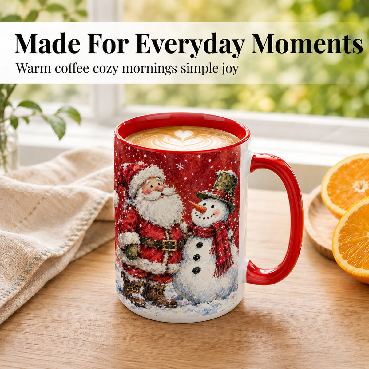 #pl[15oz|Red] Santa Snowman Coffee Mug, Classic Christmas Duo Mug, Ceramic Cup