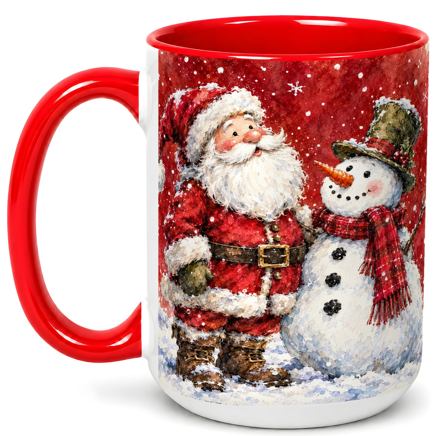 #pl[15oz|Red] Santa Snowman Coffee Mug, Classic Christmas Duo Mug, Ceramic Cup