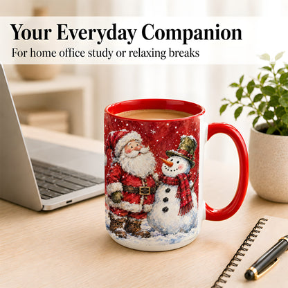 #pl[15oz|Red] Santa Snowman Coffee Mug, Classic Christmas Duo Mug, Ceramic Cup