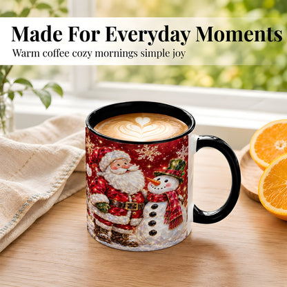 #pl[11oz|Black] Faceted Santa Snowman Coffee Mug, Christmas Duo Mug, Ceramic Cup