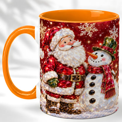 #pl[11oz|Orange] Faceted Santa Snowman Coffee Mug, Christmas Duo Mug, Ceramic Cup