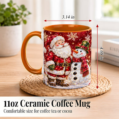 #pl[11oz|Orange] Faceted Santa Snowman Coffee Mug, Christmas Duo Mug, Ceramic Cup