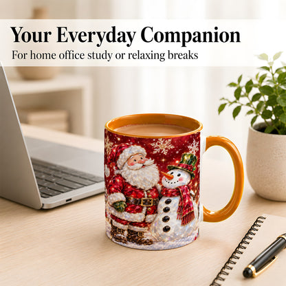 #pl[11oz|Orange] Faceted Santa Snowman Coffee Mug, Christmas Duo Mug, Ceramic Cup