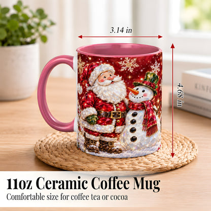 #pl[11oz|Pink] Faceted Santa Snowman Coffee Mug, Christmas Duo Mug, Ceramic Cup