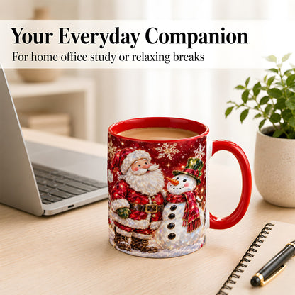 #pl[11oz|Red] Faceted Santa Snowman Coffee Mug, Christmas Duo Mug, Ceramic Cup