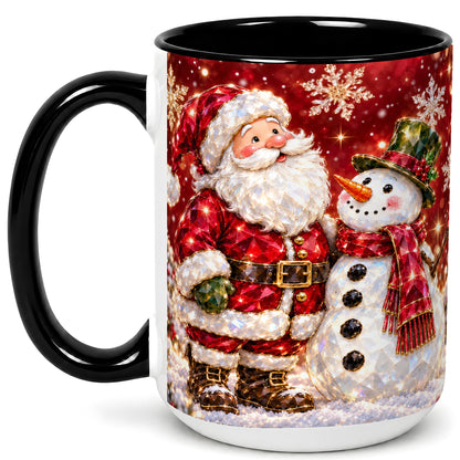 #pl[15oz|Black] Faceted Santa Snowman Coffee Mug, Christmas Duo Mug, Ceramic Cup