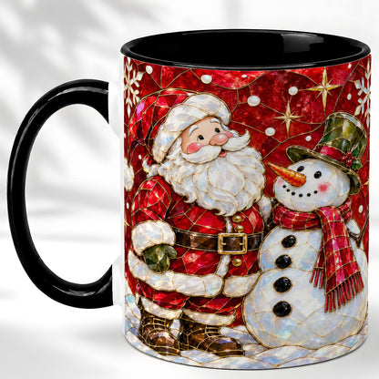 #pl[11oz|Black] Santa and Snowman Coffee Mug, Mosaic Christmas Holiday Mug, Ceramic Cup