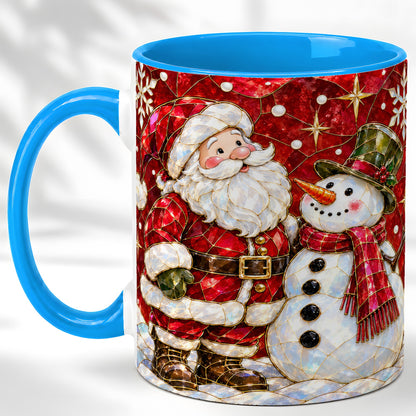 #pl[11oz|Blue] Santa and Snowman Coffee Mug, Mosaic Christmas Holiday Mug, Ceramic Cup