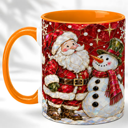 #pl[11oz|Orange] Santa and Snowman Coffee Mug, Mosaic Christmas Holiday Mug, Ceramic Cup