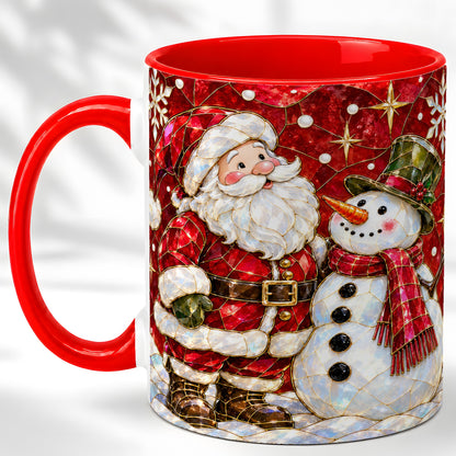 Santa and Snowman Coffee Mug, Mosaic Christmas Holiday Mug, Ceramic Cup